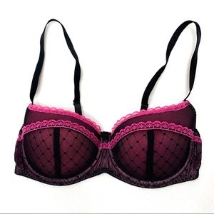 Pink and Black Lace Push Up Bra